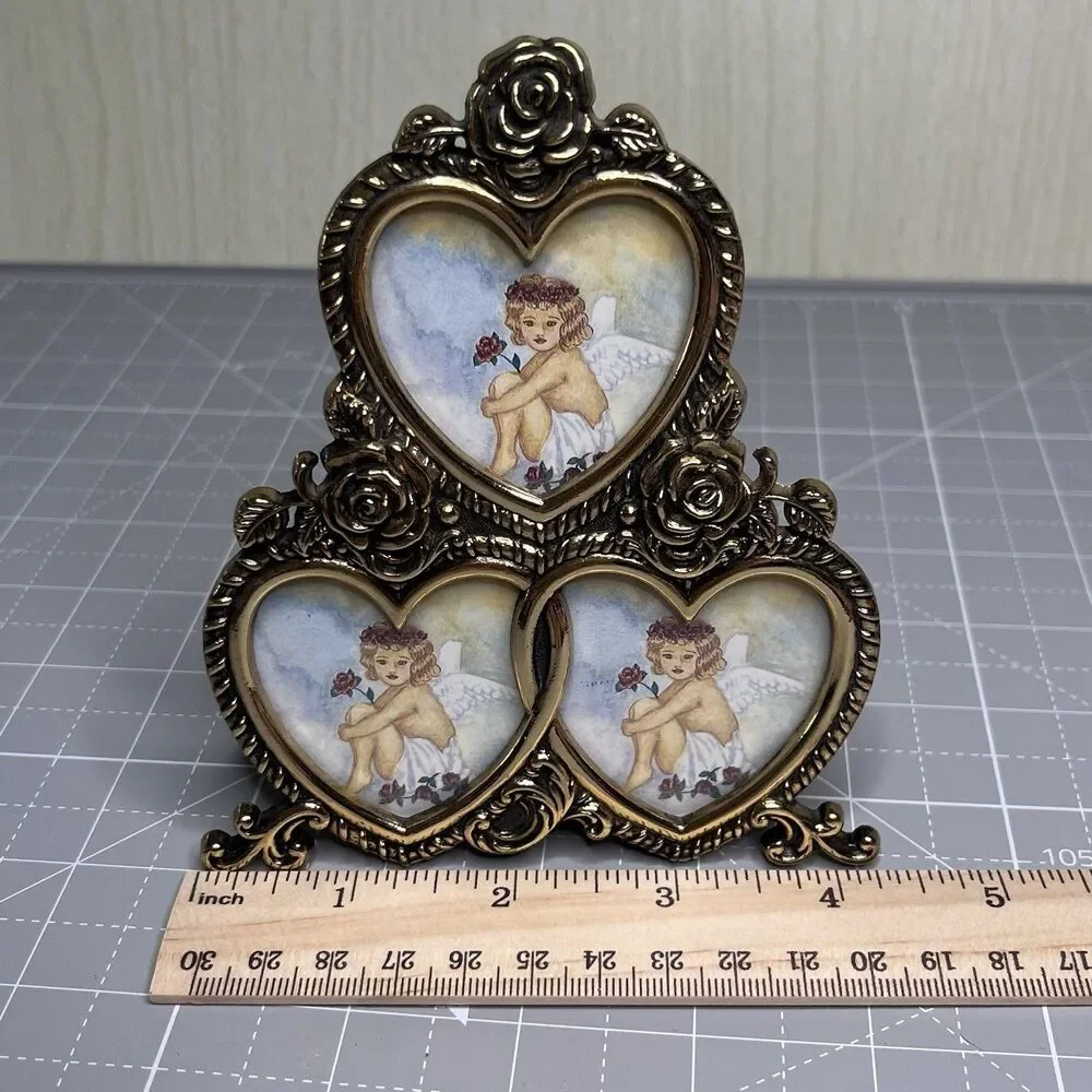 Sienna Gold Brass Tone Three Heart Rose Mini Frame Matson Ornate Valentine’s Day